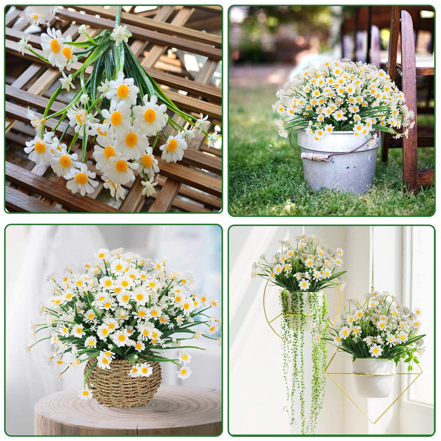ZOELNIC Daisies Flowers, Artiflr 6 Bundles White Artificial Fake Faux  Spring Flowers Decoration for Home Garden 