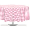 thumbnail image 2 of Pink Checkered Gingham 12 Pack Standard Disposable Plastic Party Tablecloth 84" Inch Round Table Cover By Zimpleware, 2 of 6