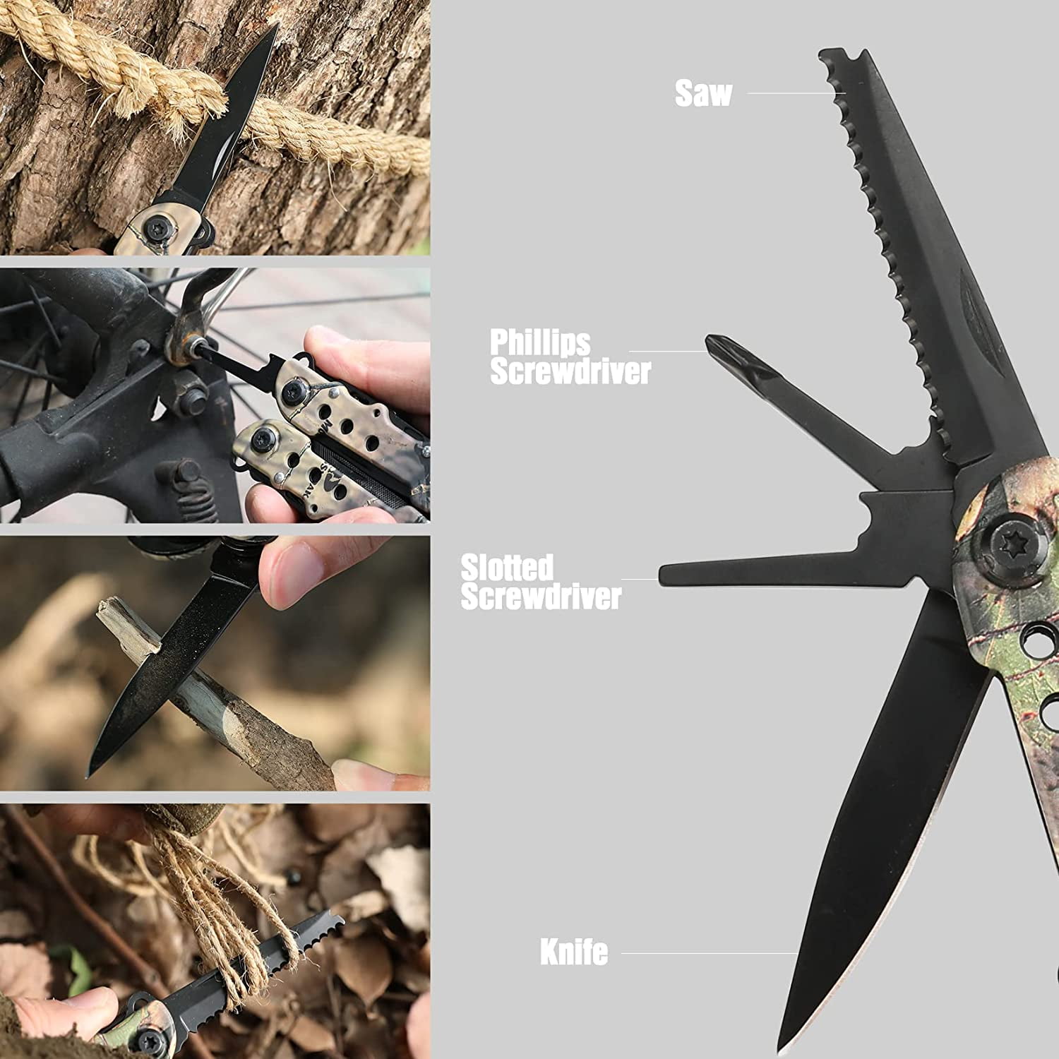 MOSSY OAK Multi-tool - 13 in 1 Multi Function Pliers - Folding Pocket Tool with Sheath, Camo - Portable Pocket Knife for Outdoors, Survival, Camping, Fishing, Hunting, Hiking