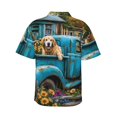 thumbnail image 3 of Daiia Vintage Pickup Sunflower Dog Hawaiian Shirt for Men Gentle Cotton Regular Short Sleeve Casual-XX-Large, 3 of 9