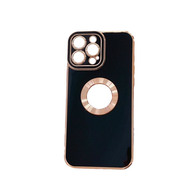 Moyic Funda de teléfono galvanizada de lujo con Protector de cámara que se ajusta bien a la cubierta protectora de lente de agujero exquisito para Teléfono y Comunicación Negro
