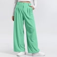 thumbnail image 2 of Women Pleated Wide Leg Trousers High Waisted Waffle Knit Palazzo Pants 27" 29" Casual Work Business Slacks with Pockets Mint Green, 2 of 7