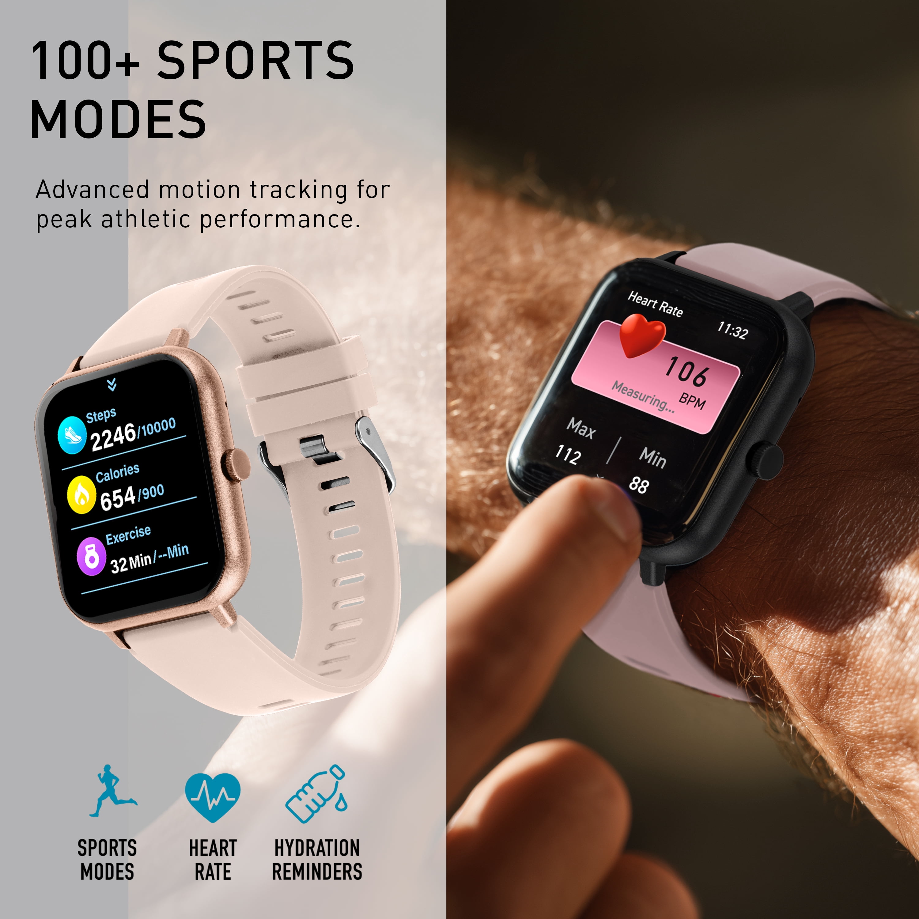 WITHit EXA Series Touch Screen Smartwatch with Blush Silicone Band and over 25 Built-In Features