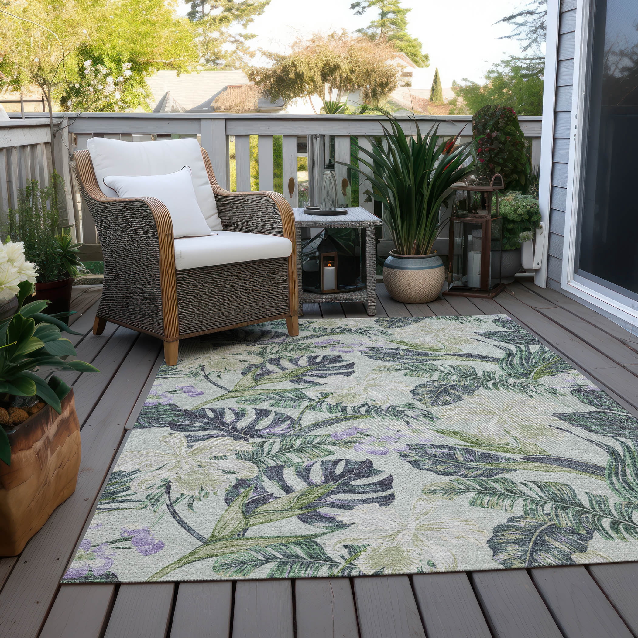 Addison Rugs Chantille Indoor/Outdoor Transitional Floral Aloe Washable Rectangle Rug, 5' x 7'6"