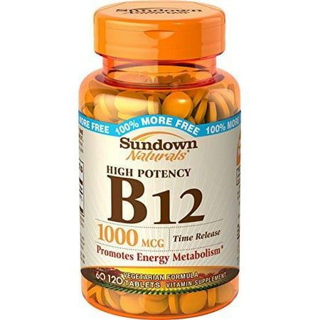 4 Pack - Sundown Naturals Vitamin B-12 1000 mcg, 120 Time Release Tablets Each