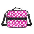 thumbnail image 2 of Pink and White Wavy Checkered Pattern Insulated Lunch Bag with Shoulder Strap and Bottle Holder,Bento School Lunch Bag Box,11x9.5x3.5 Inches, 2 of 3