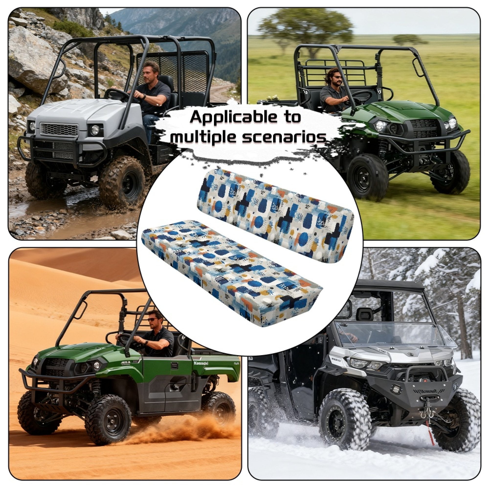 ZIATUBLES UTV Seat Covers 2 Pack, Waterproof Polyester Front Seat Protectors Compatible with Kawasaki Mule 3020 4000, Fade Resistant UTV Decor Accessory Part, Abstract Geometric Print
