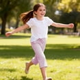 thumbnail image 4 of Gubotare Girls Capri Linen Short Pants Gingham Seersucker Elastic Waist Crop Pants Drawstring Casual Plaid Capris with Pockets Size 7-8 (Pink,7-8 Years), 4 of 5