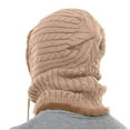 thumbnail image 2 of Xfvqtps Womens Beanie Neck Circle Scarf One-Piece Knitting Plush Lining Adjustable Drawstring Stretchy Thickened Windproof Coldproof Warm Winter Head Cover Khaki, 2 of 4