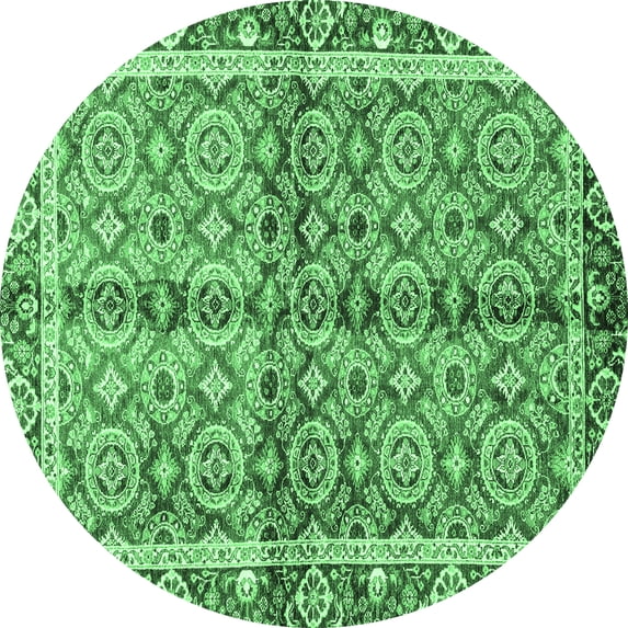 Ahgly Company Indoor Round Oriental Emerald Green Traditional Area Rugs, 4' Round
