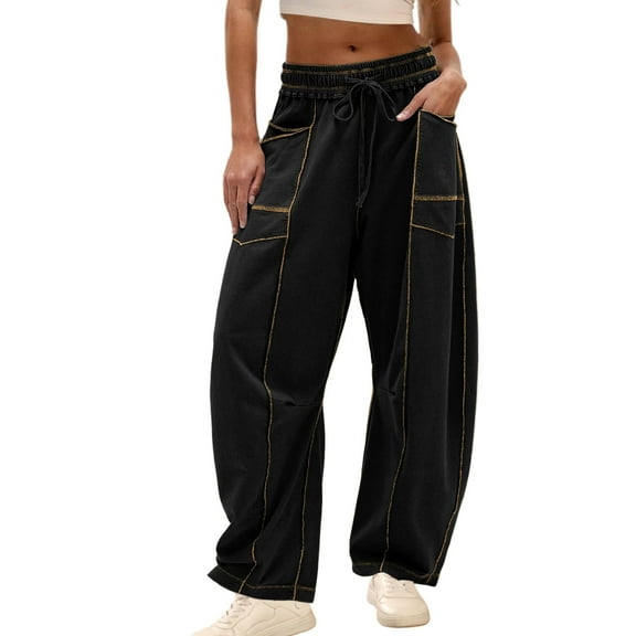 Lentta Womens Baggy Barrel Pants Wide Leg Lounge Drawstring Sweatpants with Pockets