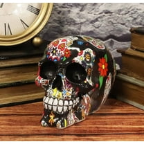 Ebros Day Of The Dead Black Sugar Skull With Floral Tattoo Cranium Skull Statue