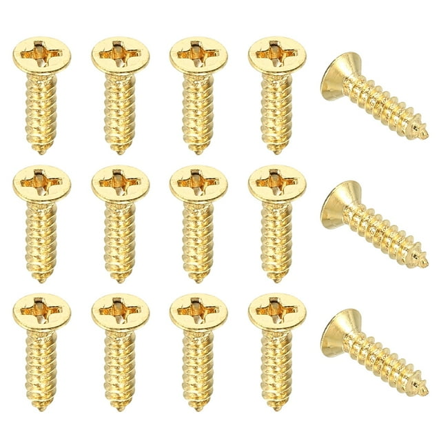 Tornillos de Madera de Latón Uxcell, Tornillos Autoperforantes, Cabeza Cruzada Plana, Adecuados para Bisagras de Puertas, Electrónica, Muebles M3 x 12 mm 100