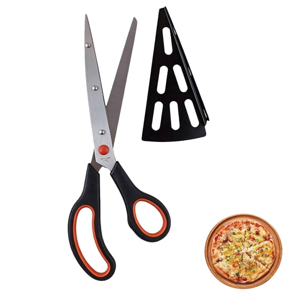 HYCSC Pizza Cutter, Kitchen Shears with Removable Blade and Built-In Serving Spatula, Stainless Steel, Red, 1-Pack