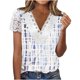 thumbnail image 2 of ICHUANYI Clearance Women Fashion Summer Sexy Fold Printed Regular Women Short Sleeves V Neck Button Top(Light Blue, XL) ICHUANYI WER2023080805875, 2 of 5