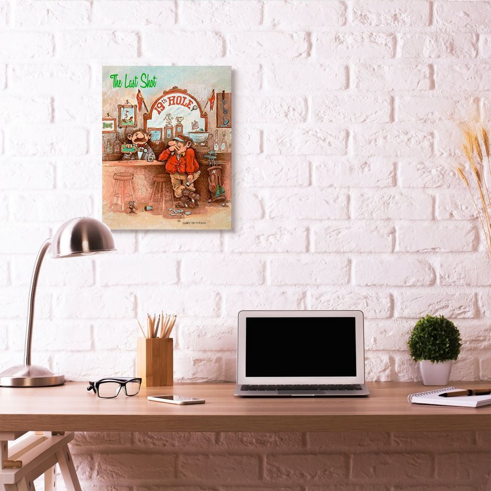 The Last Shot Funny Golf Cartoon Sports Design Oversized Stretched Canvas Wall Art by Gary Patterson