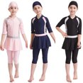 thumbnail image 3 of Traje de baño para niñas Traje de baño para niños Conjunto modesto de Burkini Natación Playa-Negro-130 brillar Electrónica, 3 of 5