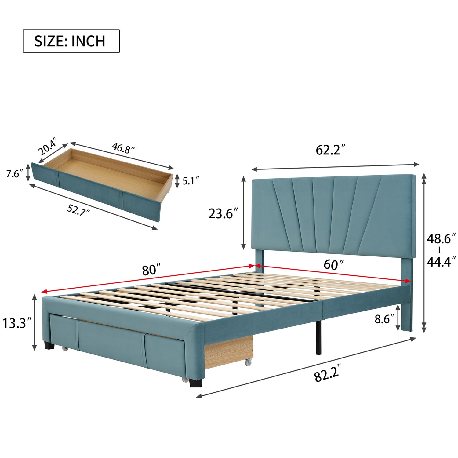 Kadyn Platform Storage Bed with Drawers, Queen Bed Frame with Headboard, Upholstered Platform Bed, No Box Spring Needed, Blue&Queen Kadyn Platform Storage Bed with Drawers, Queen Bed Frame with Headboard, Upholstered Platform Bed, No Box Spring Needed, Blue&Queen