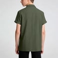 thumbnail image 4 of Scyoekwg Boys Short Sleeve Button Down Shirt Cotton Casual Solid Color Shirts with 2 Pockets Summer Comfy Tops for Kids, Army Green, 11-12 Years, 4 of 7