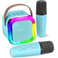 thumbnail image 2 of Mini Bocina Bluetooth Portátil Karaoke con Dos Micrófonos Inalámbricos, Parlante con Luces RGB Coloridas, Conexión Bluetooth 5.0 para Fiesta Hogar y Viajes，Azul, 2 of 7
