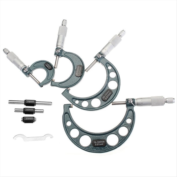 Juego de MicróMetros Exteriores de 4 Piezas, Herramienta de Maquinista de 0-4 Pulgadas, 0-100 Mm, 4 Juegos de MicróMetros de Carburo de PrecisióN de 0,01 Mm