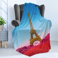 thumbnail image 4 of Paris Soft Flannel Fleece Throw Blanket, Abstract Colored Grass Trees Eiffel Tower Flying Seagulls and Open Blue Sky, Cozy Plush for Indoor and Outdoor Use, 50" x 70", Fuchsia and Blue, by Ambesonne, 4 of 5