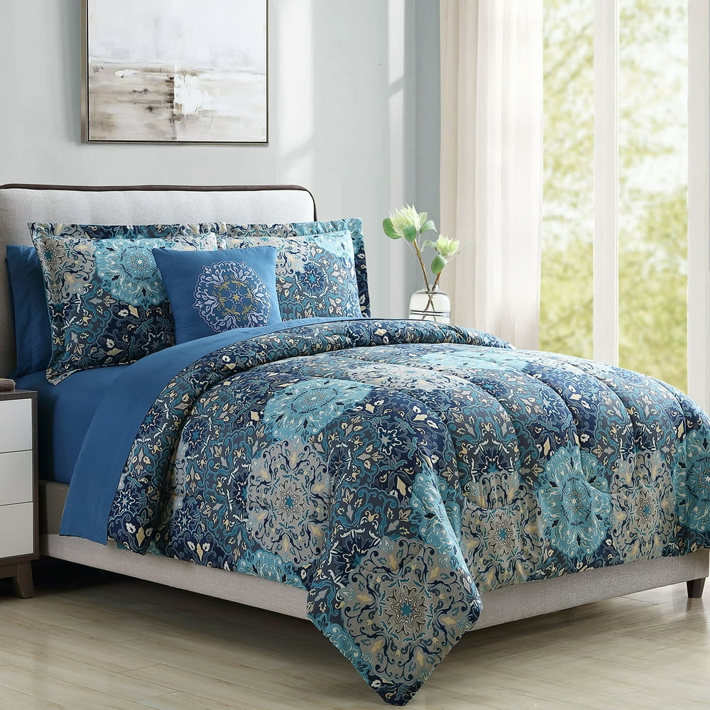 Modern Threads Bold Printed Damask Reversible 8Piece Bed in a Bag Complete Bedding Set, Full