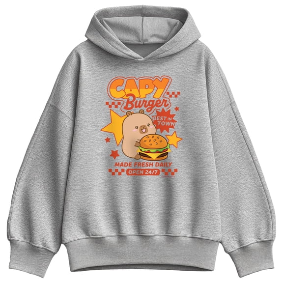 CapyFun - Capybara Capy Burger - Women's Oversized Fleece Hoodie Sweatshirt