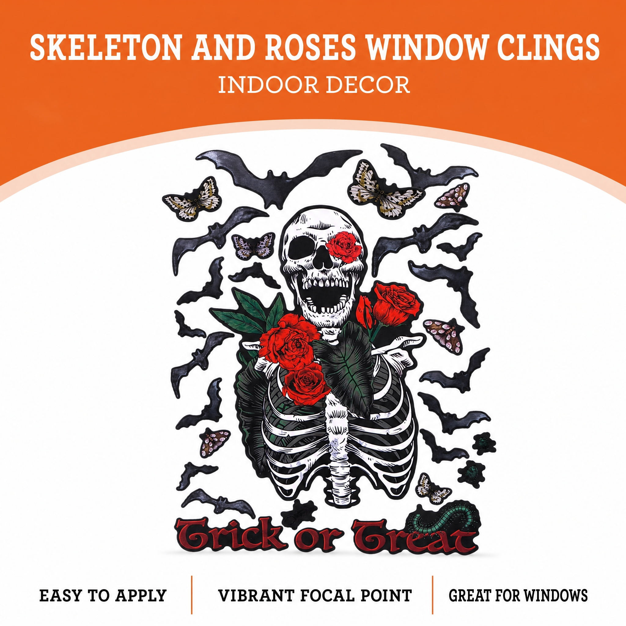Skeleton and Roses Window Clings, Multicolor, 11.75" x 17", Halloween by Way To Celebrate