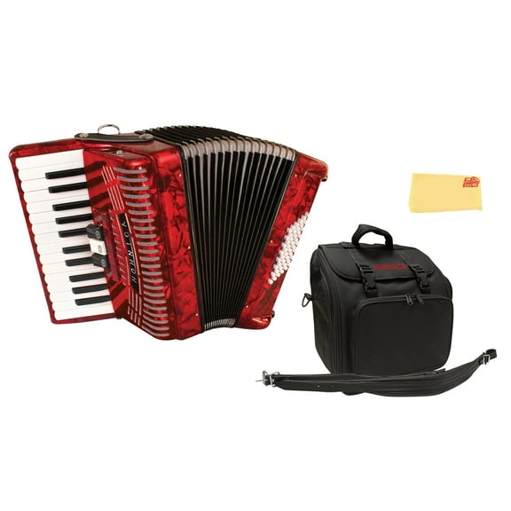 Hohner Hohnica 1304 48 Bass Piano Accordion - Pearl Red Bundle with Gig Bag, Straps, and Austin Bazaar Polishing Cloth