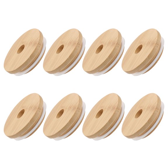 Hemobllo Bamboo Lids for Glass Cups Wooden Design with Straw Hole for Kitchen Use 8 Pieces