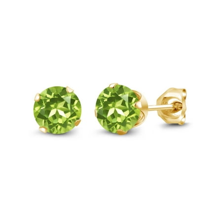 Avon Green Earrings - 1.20 Ct Round Shape Green Peridot Yellow Gold Plated Silver Stud Earrings