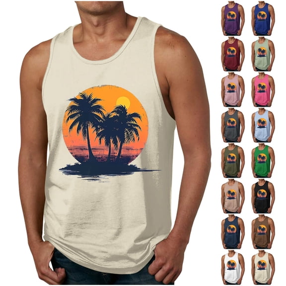 Pafei Tyugd Hawaiian Tank Tops for Men Beach Wear Vacation Graphic T Shirts Summer Sleeveless Muscle Shirts Hot Pink S