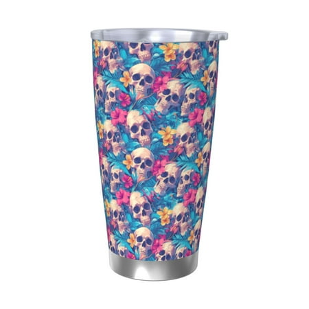 

Coaee Skull blue leaf for 20oz Insulated Kettle Water Bottle For Running Hiking Cycling Climbing Men S Woman Insulated Water Bottle-Without Straw
