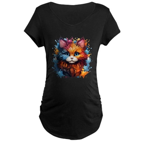 CafePress - Cute Cat Watercolor Maternity T Shirt - Maternity Dark T-Shirt