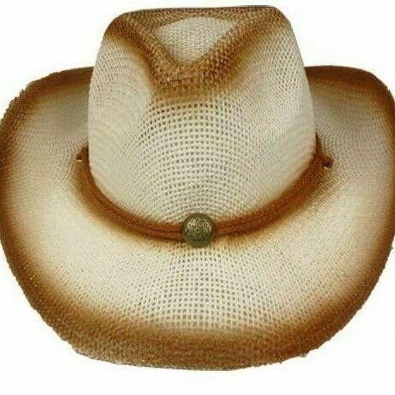 Tea Stain Brown Ombre Woven Straw HAT with Band Cowgirl Women Lightweight Beige - New with box/tags