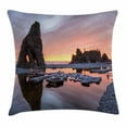 thumbnail image 1 of Driftwood Decor Throw Pillow Cushion Cover, Sunset Theme Sea Stacks and Driftwood at Ruby Beach Digital Image, Decorative Square Accent Pillow Case, 18 X 18 Inches, Orange and Grey, by Ambesonne, 1 of 2