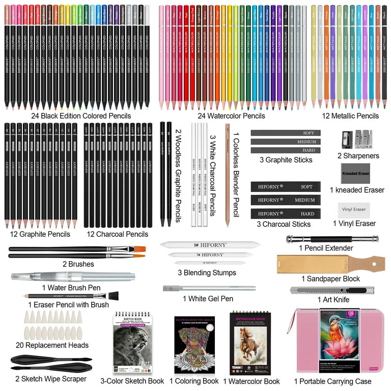HIFORNY 136 PCS Drawing & Sketching Set,Pro Art Supplies with