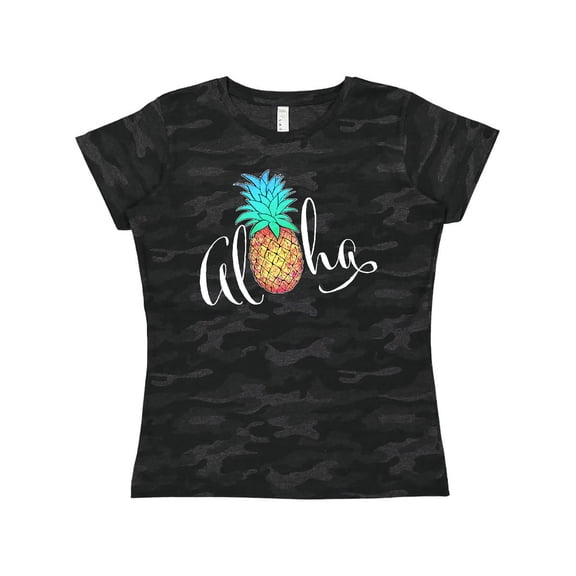 Inktastic Aloha- in cursive with pineapple rainbow colors Women's T-Shirt
