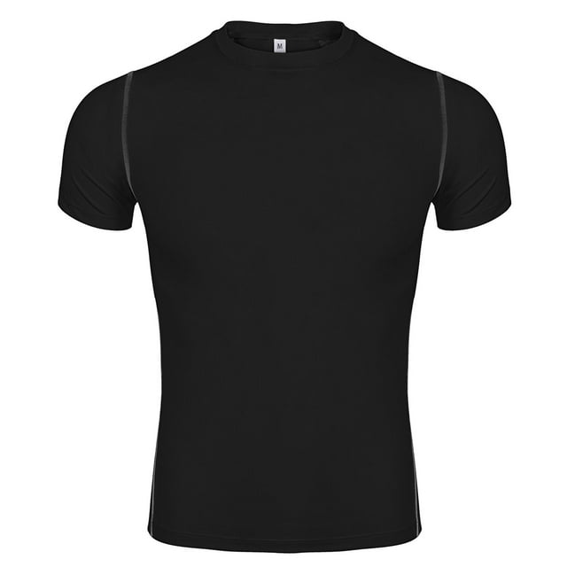 TOPTIE Men's Compression Short Sleeve T-Shirt, Workout Sports Top, Athletic Base Layer Shirt-Black-3XL