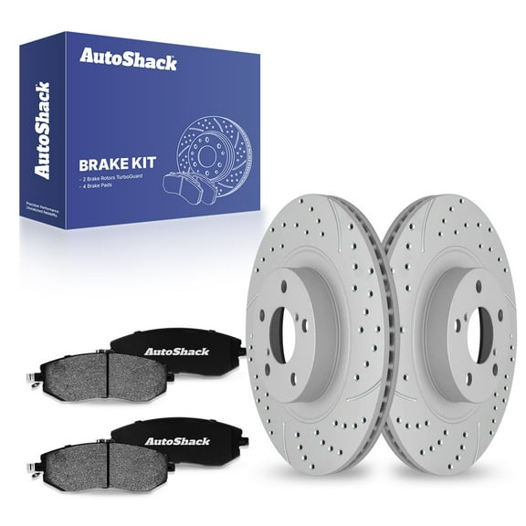 AutoShack Front Drilled & Slotted Brake Rotors Ceramic Brake Pads | Replacement for Subaru Forester Outback Impreza Legacy XV Crosstrek Scion FR-S | Silver Coated | 6-PC Brake Kit | TurboGuard