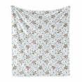 thumbnail image 1 of Shabby Flora Soft Flannel Fleece Throw Blanket, Classical Peony Flowers Surrounded by Circular Bouquets Nature Romance, Cozy Plush for Indoor and Outdoor Use, 70" x 90", Pink and Blue, by Ambesonne, 1 of 6