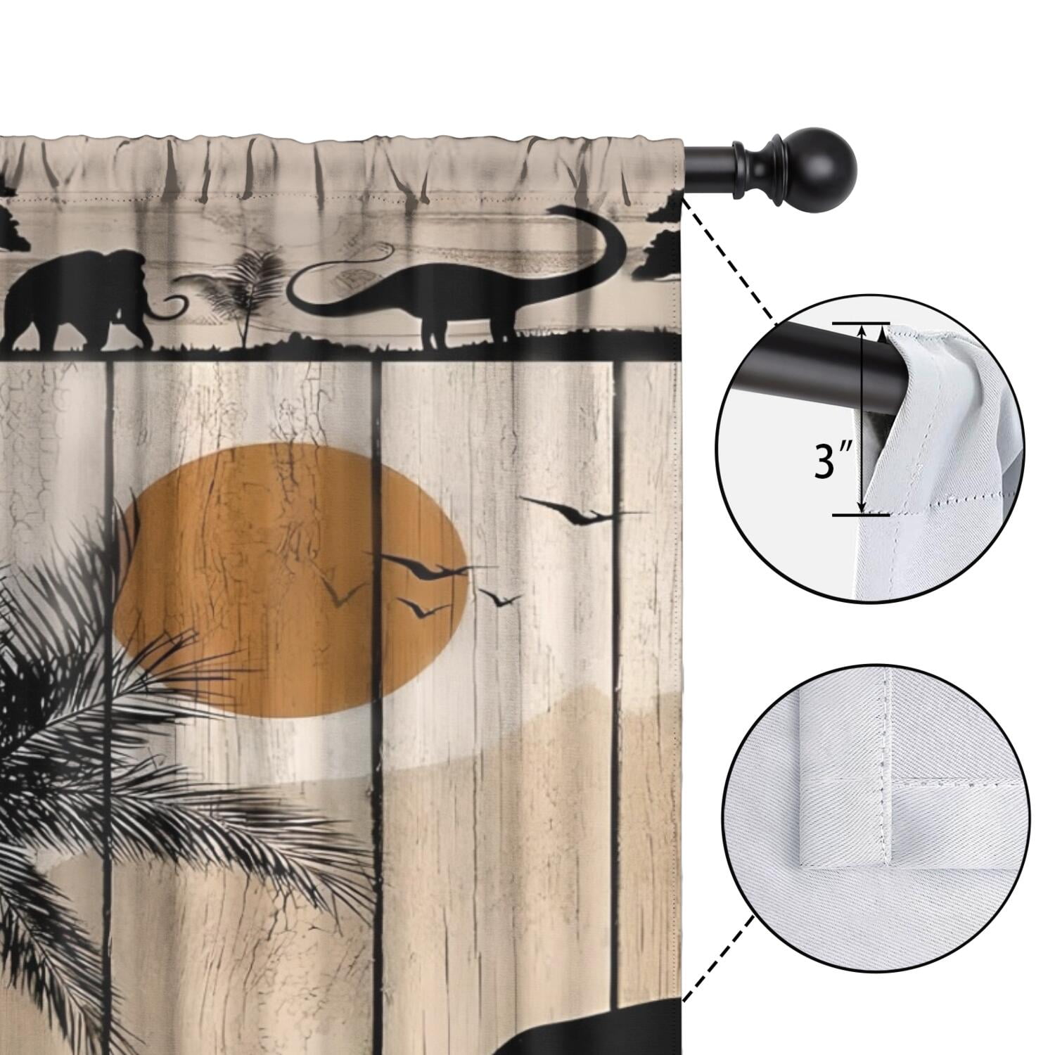 Dinosaur Curtains for Boys Room, Kids Boys Dino Wood Board Rustic Woodland Safari Animals Window Drapes for Baby Kids Room Bedroom Living Room Nursery, Fabric 2 Panels, 42 x 84 Inch