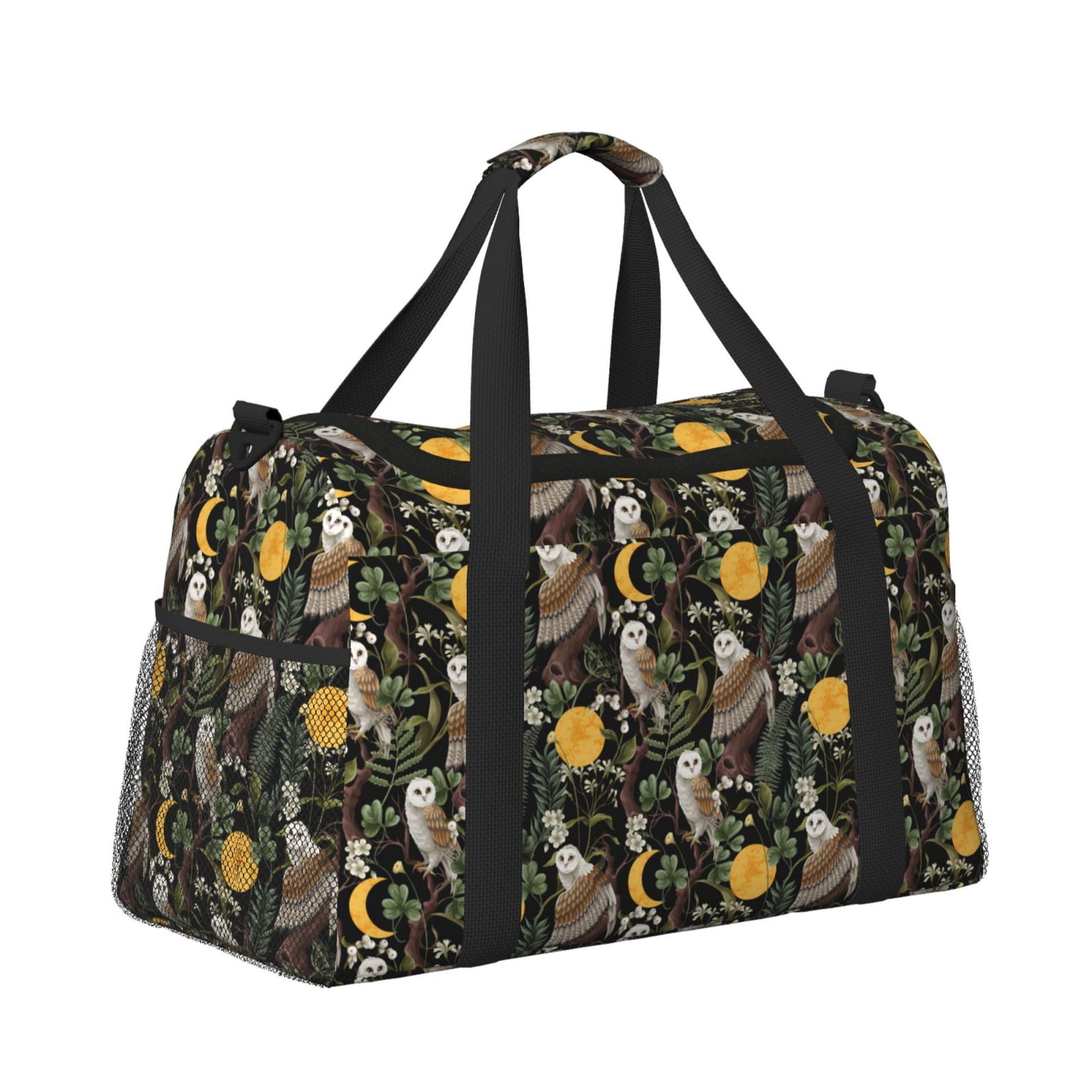 Fuzoiu Owls And Plants Print Travel Duffle Bag,Carry On Tote Bags,Duffel Bag,Sport Gym Bag, Hospital Bag for Labor and Delivery, Overnight Bag,Luggage Bag