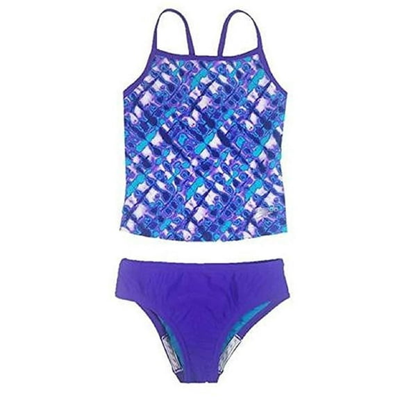 Speedo Girl's Sporty Splice Tankini 2 Piece Swimsuit 5, Purple