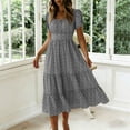 thumbnail image 2 of Ecqkame Summer Dresses for Women A Line Tunic Square Neck Short Sleeve Floral Print Dress Casual Flowy Boho Vacation Midi Dress Gray XL, 2 of 6