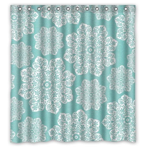 HelloDecor Teal Blue And White Snowflakes Shower Curtain Polyester Fabric Bathroom Decorative