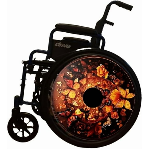 Wheelchair Accessories| Wheels covers for Wheelchairs|  Enhances Aesthetics, Easy Install/Remove, Lightweight, High Quality | Perfect Gift, New Matt Finish (Golden Butterfly)