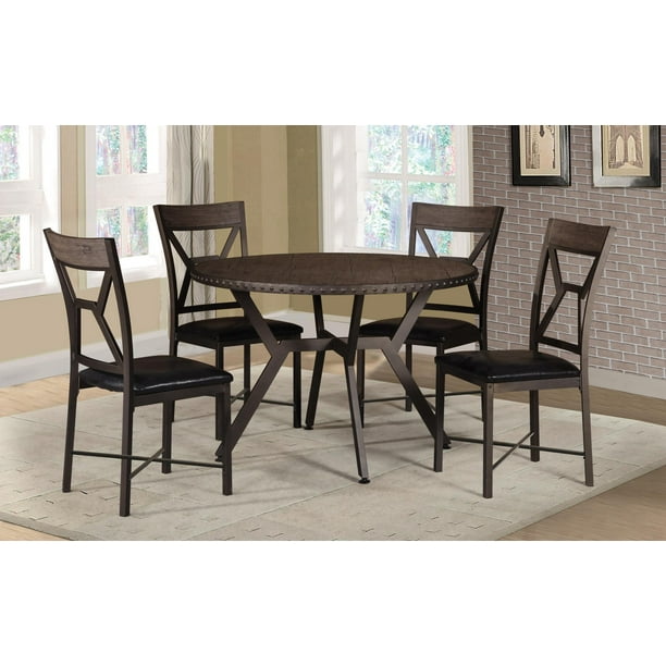 Gtu Furniture 5pc Round Top Rivets Base Wood Metal Construction Dining Table Chairs Set Com Gtu Furniture 5pc Round Top Rivets Base, Round Wood Top Metal Base Dining Table Set