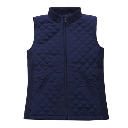 Bienzoe Women Casual Quilted Sleeveless Light Weight Vest Stretch Rib Navy XXL
